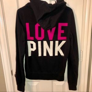 PINK black and pink zip hooded sweatshirt med.